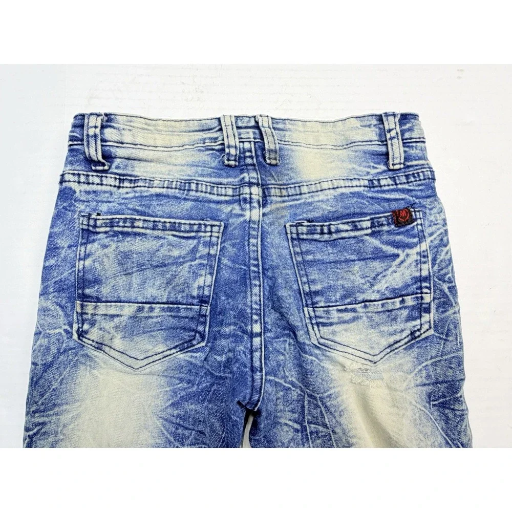 Mecca Stretch Fit Moto Jeans Youth Boys Size 10 Blue Acid Wash Distressed